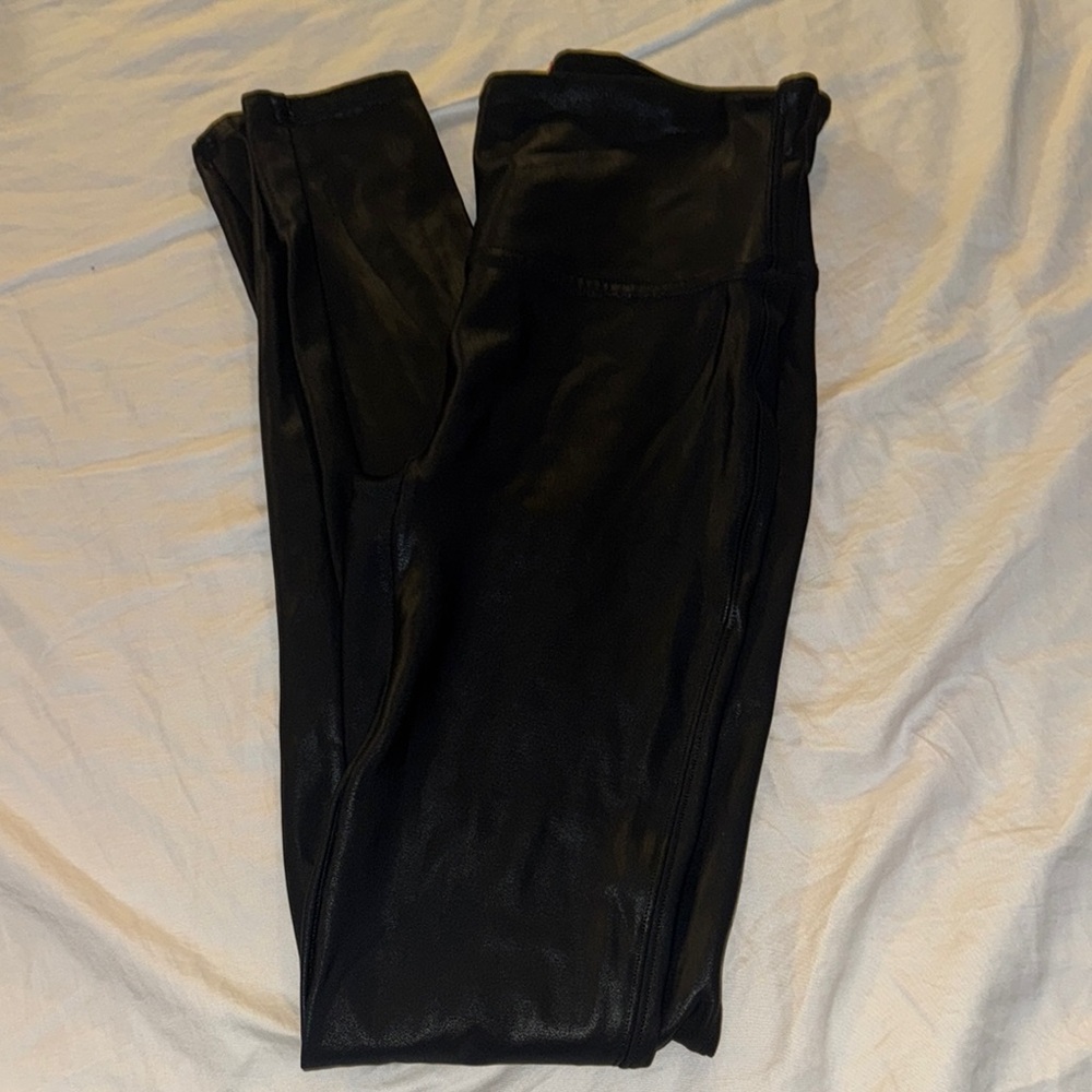 Black Faux Leather Leggings - Spanx - Size Small
